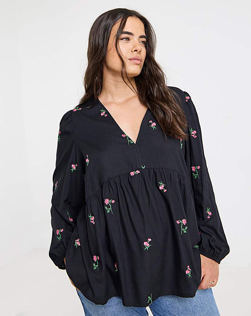 New In - Simply Be Embroided V Neck Blouse