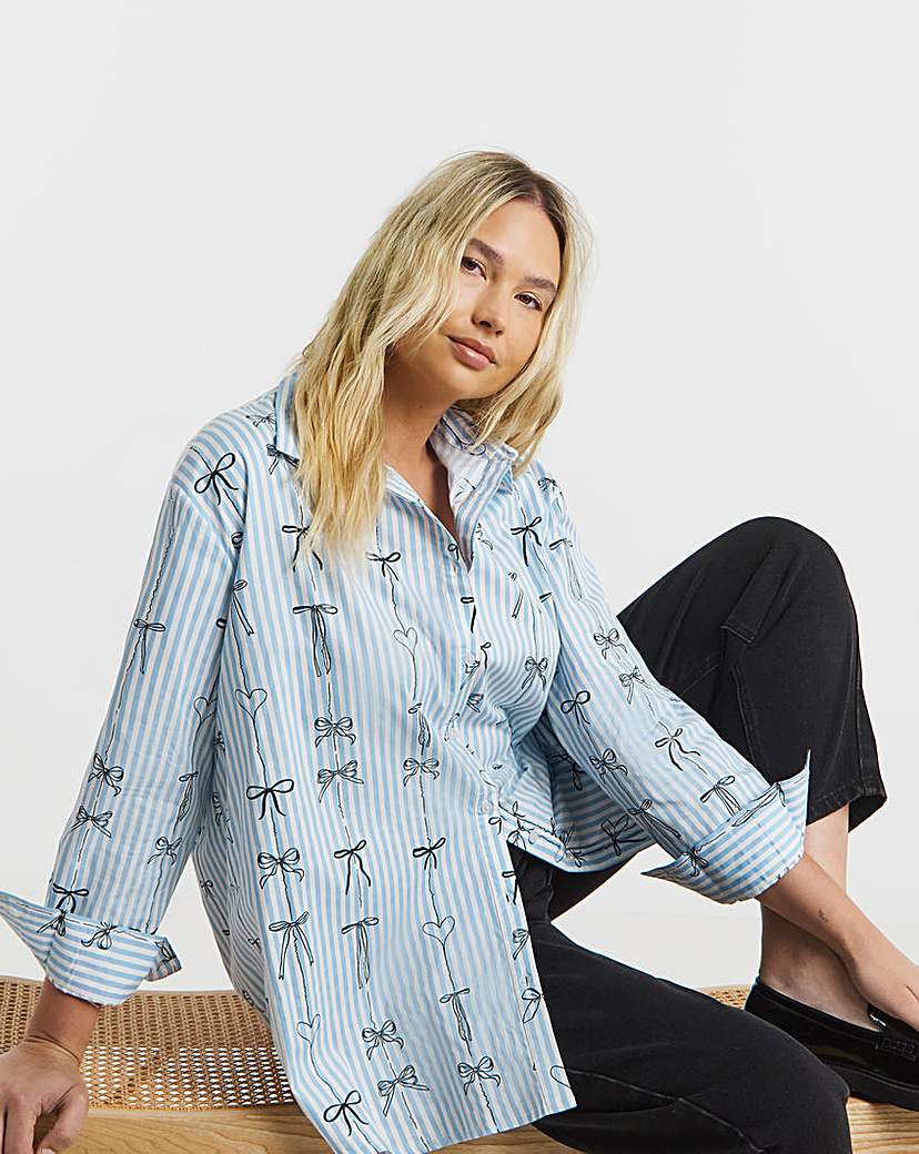 New In - Blue Stripe Oversized Embroidered Shirt
