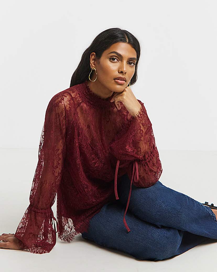 New In - Eyelash Lace Top With Sleeve Detail