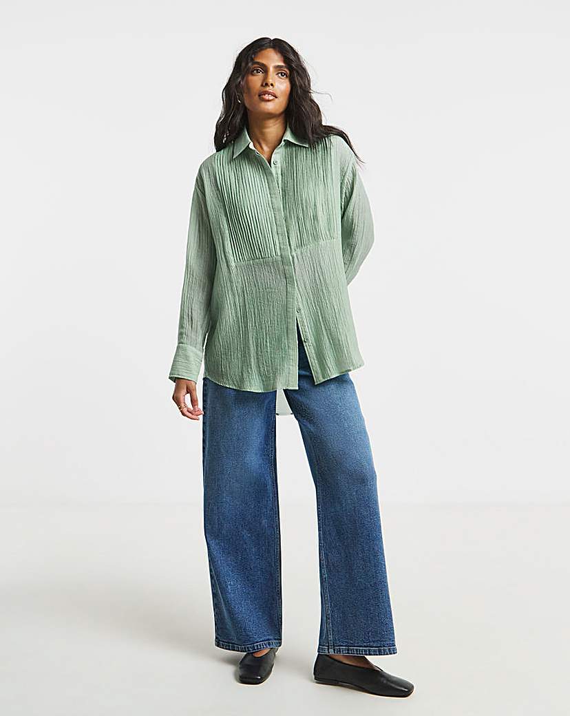 New In - Sage Pintuck Tuxedo Shirt