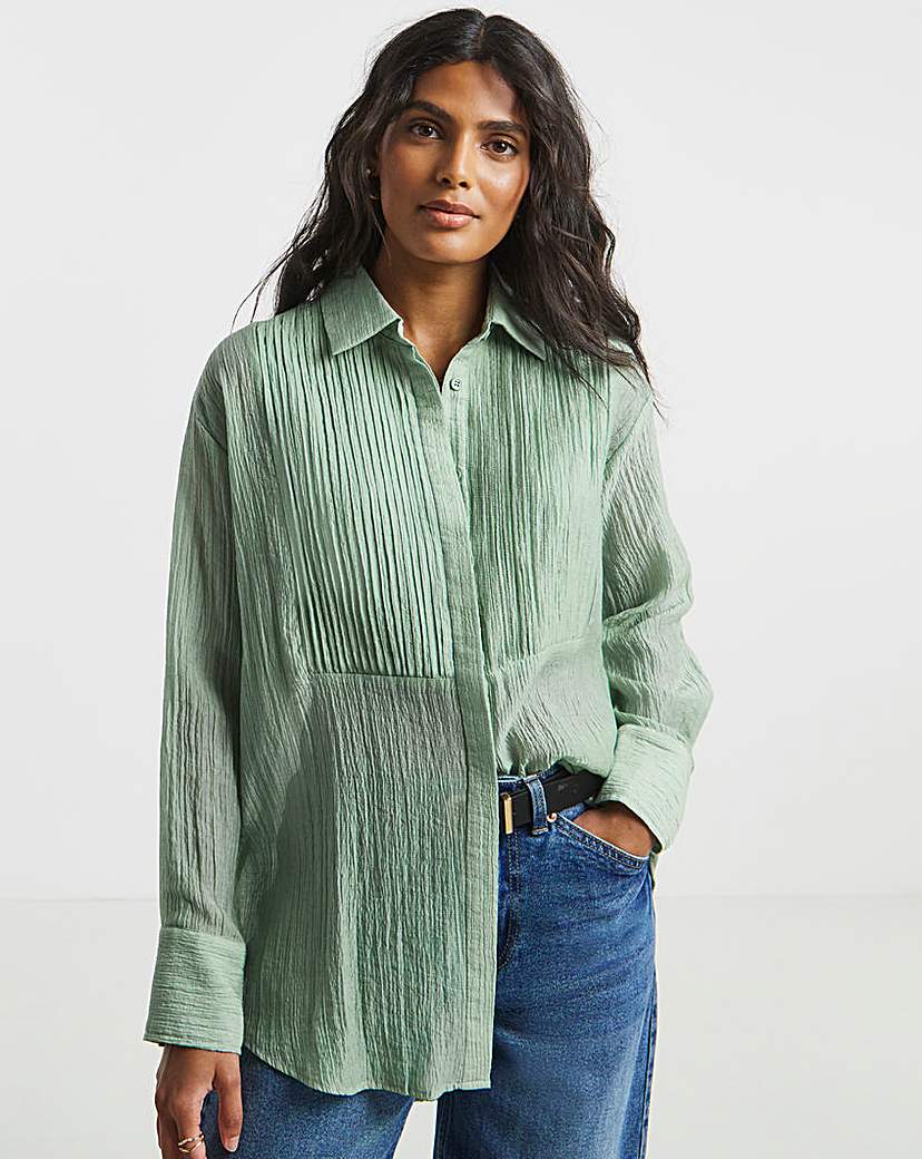 Sage Pintuck Tuxedo Shirt