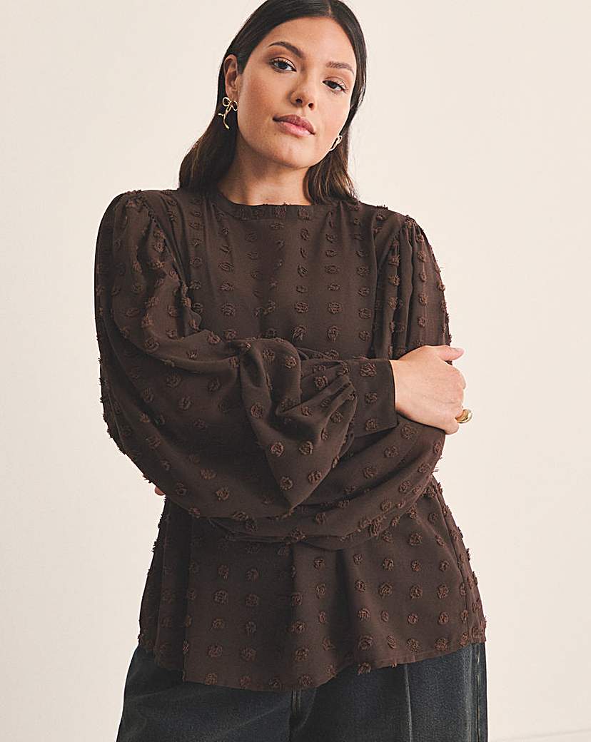 New In - ChocolateDobby Exaggerated Sleeve Blouse