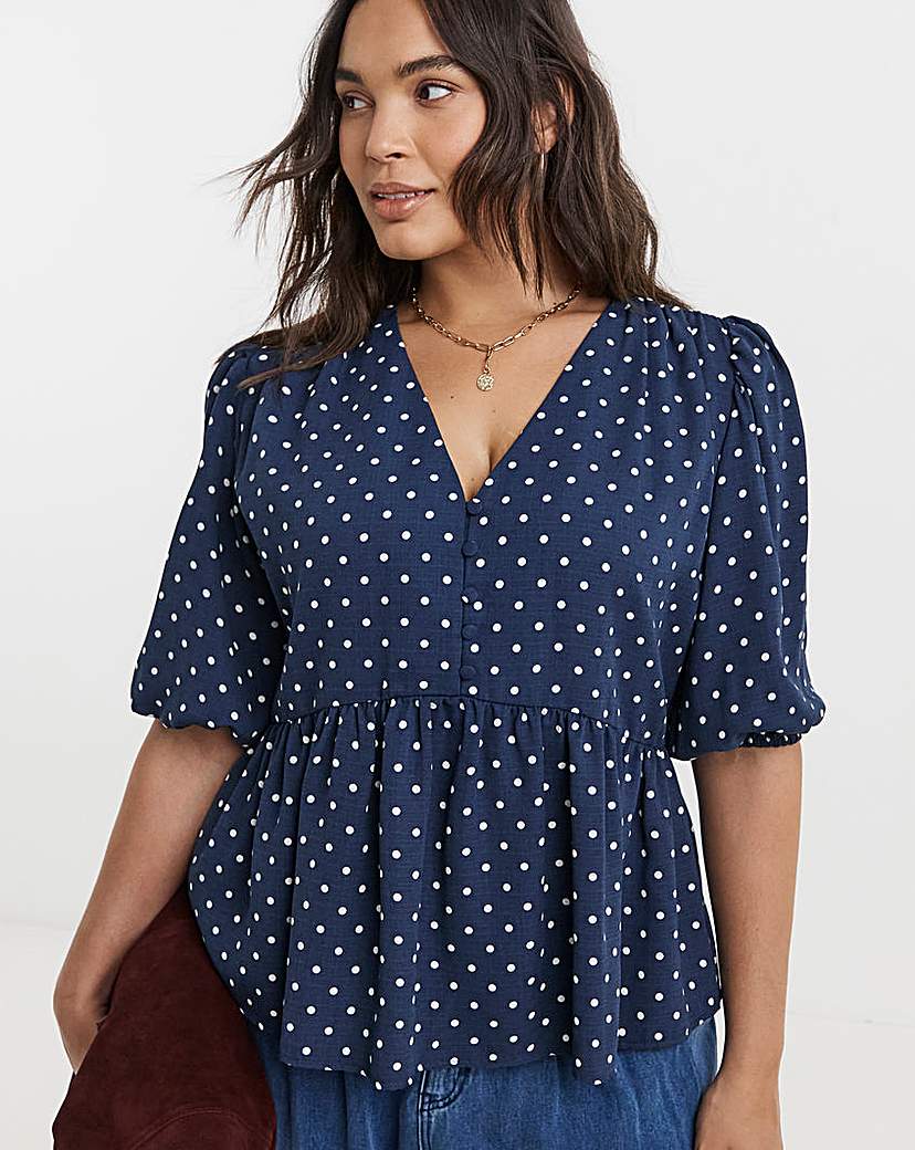 New In - Button Through Peplum Blouse