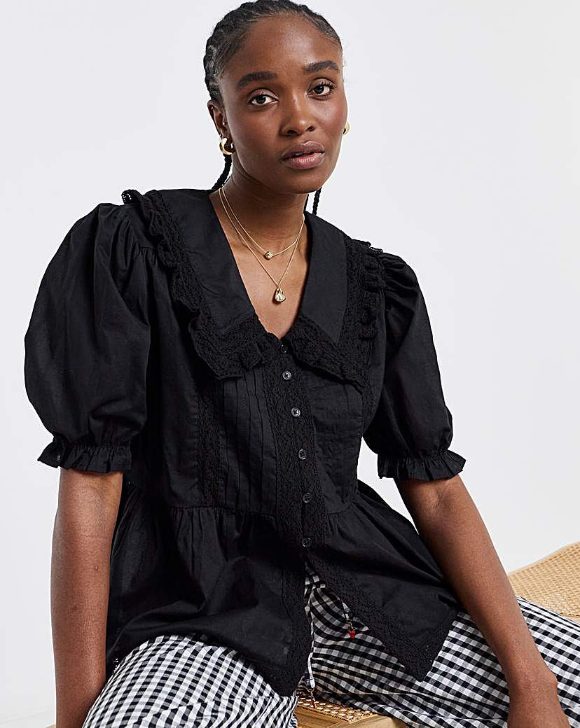 Black V Neck Collar Blouse