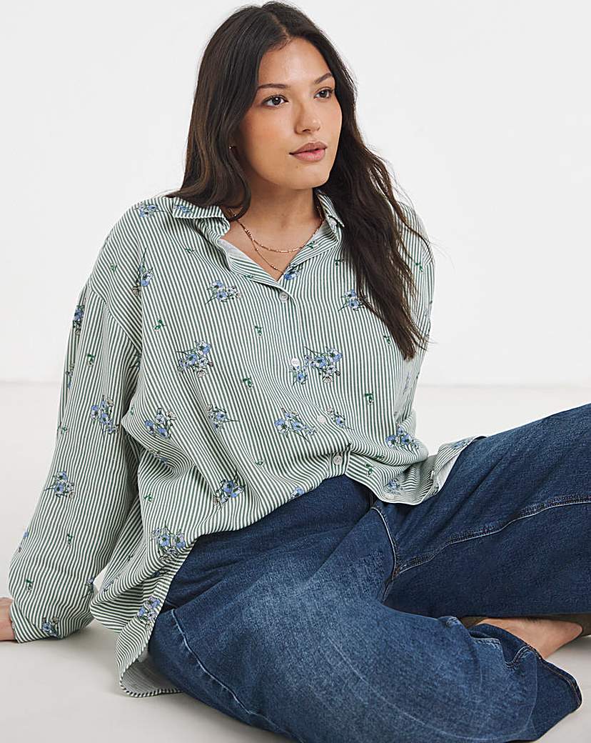 Stripe Linen Mix Boxy Shirt