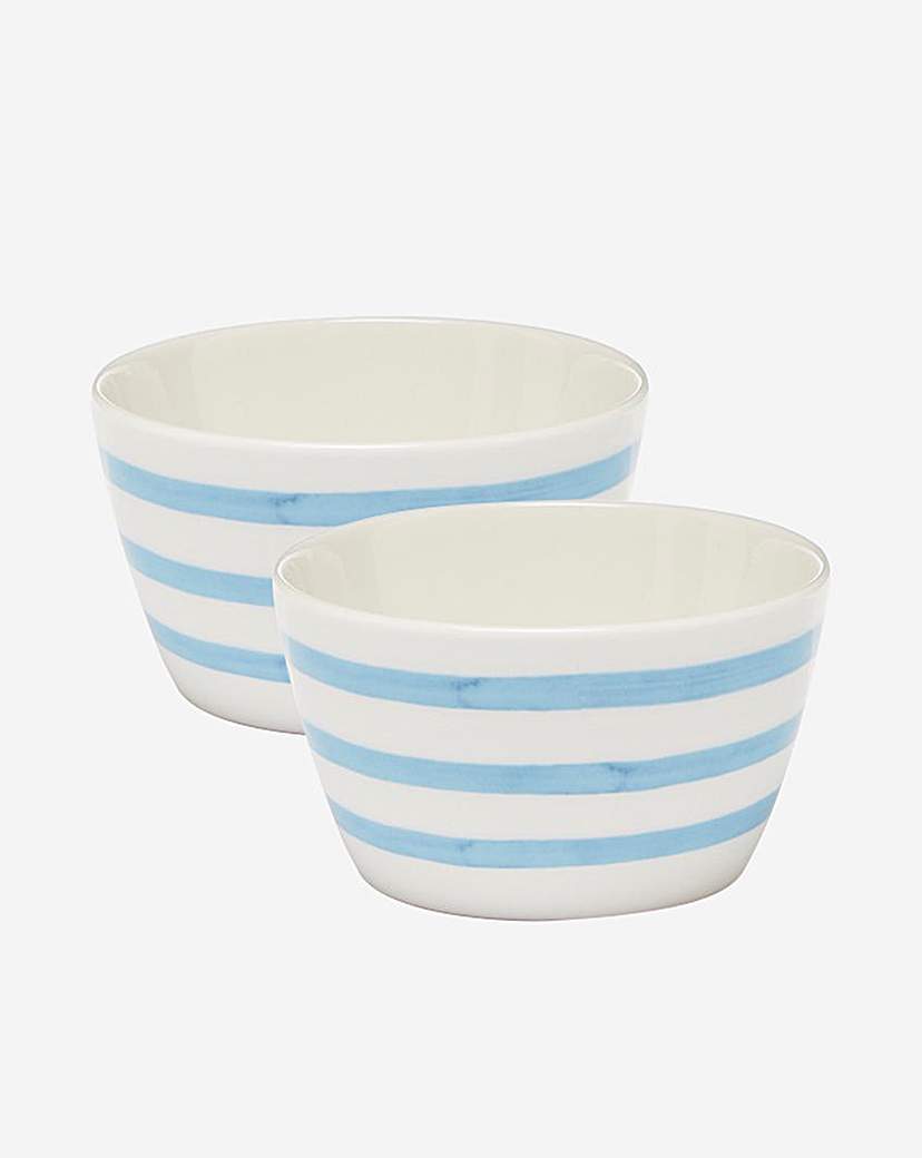 Image of Joules Set of 2 Blue Stripe Cereal Bowls