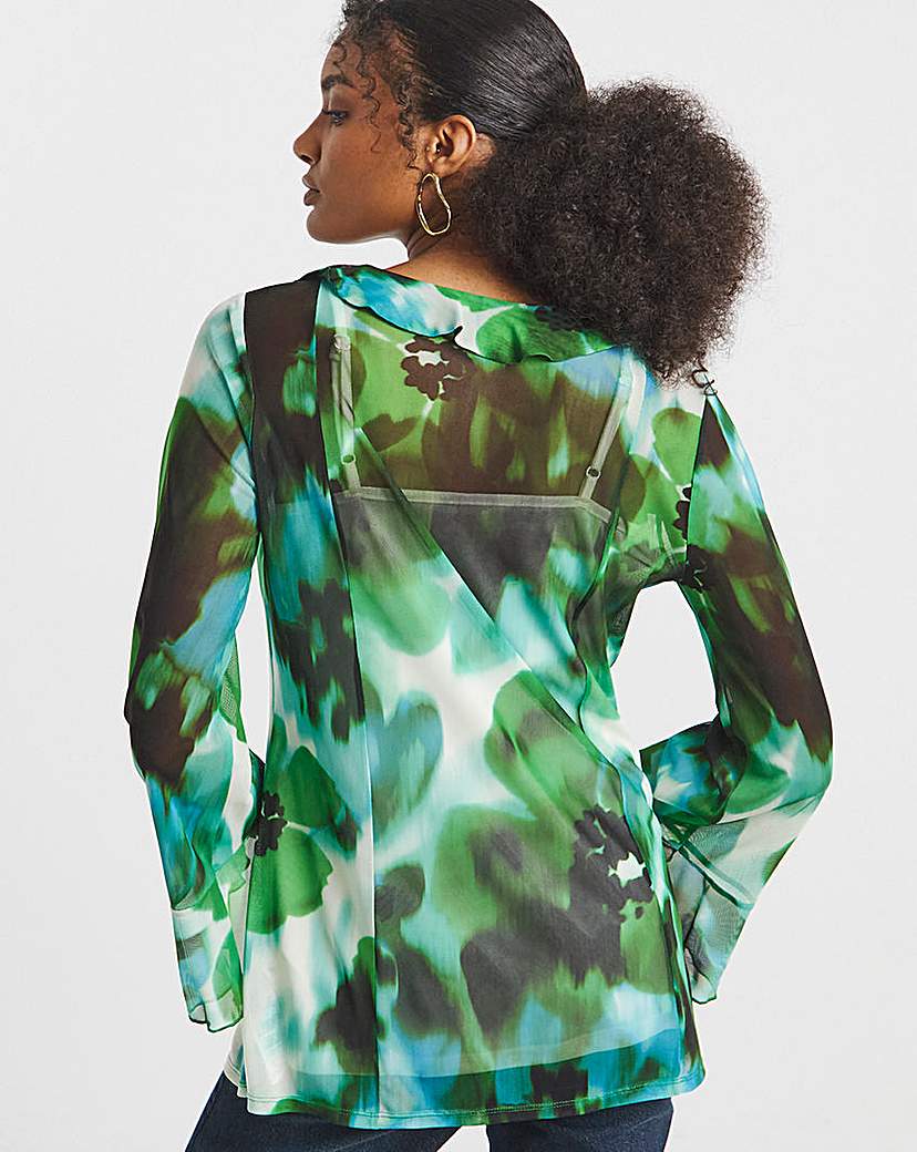 Joanna Hope Mesh Ruffle Blouse