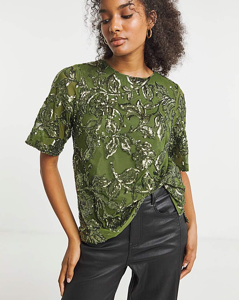 New In - Joanna Hope Floral Sequin Top