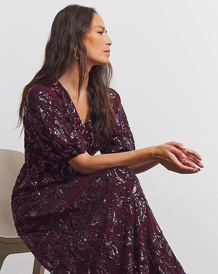 New In - Joanna Hope Floral Sequin Tea Dress