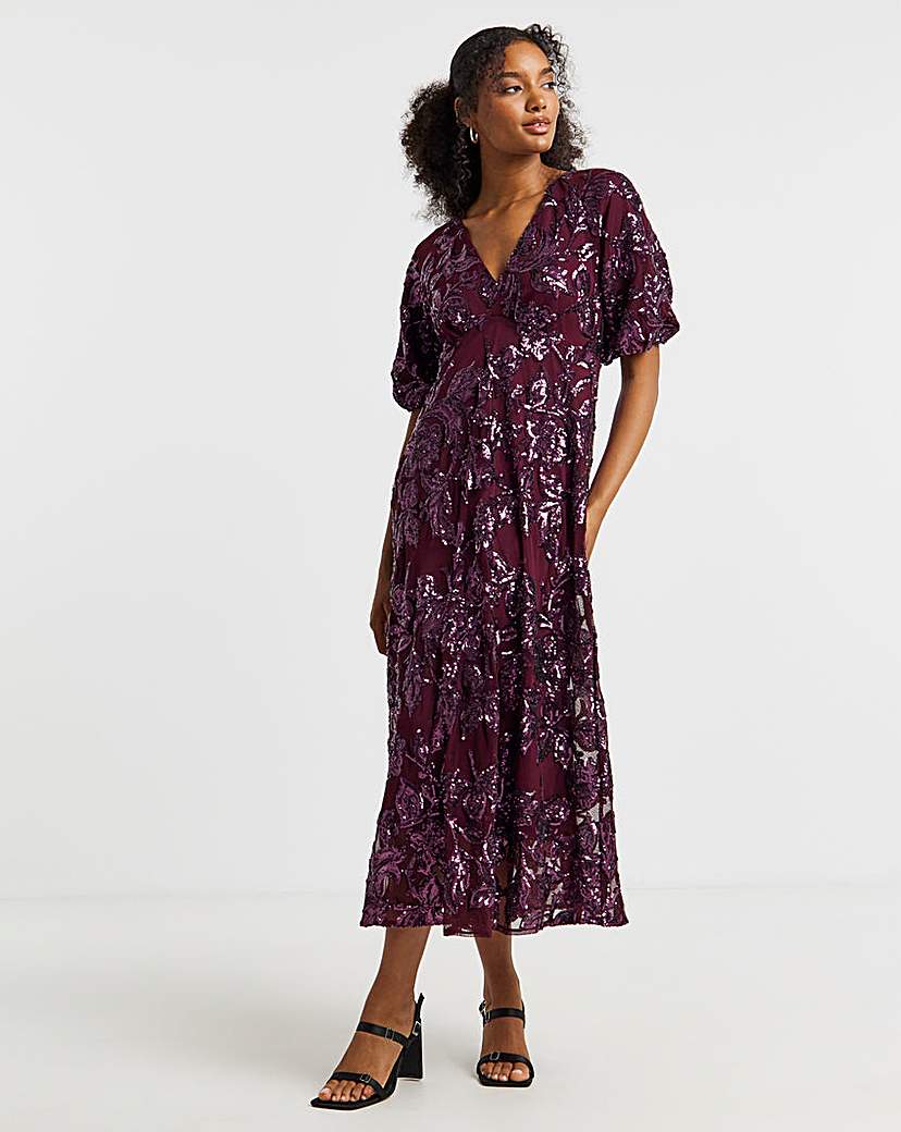 New In - Joanna Hope Floral Sequin Tea Dress