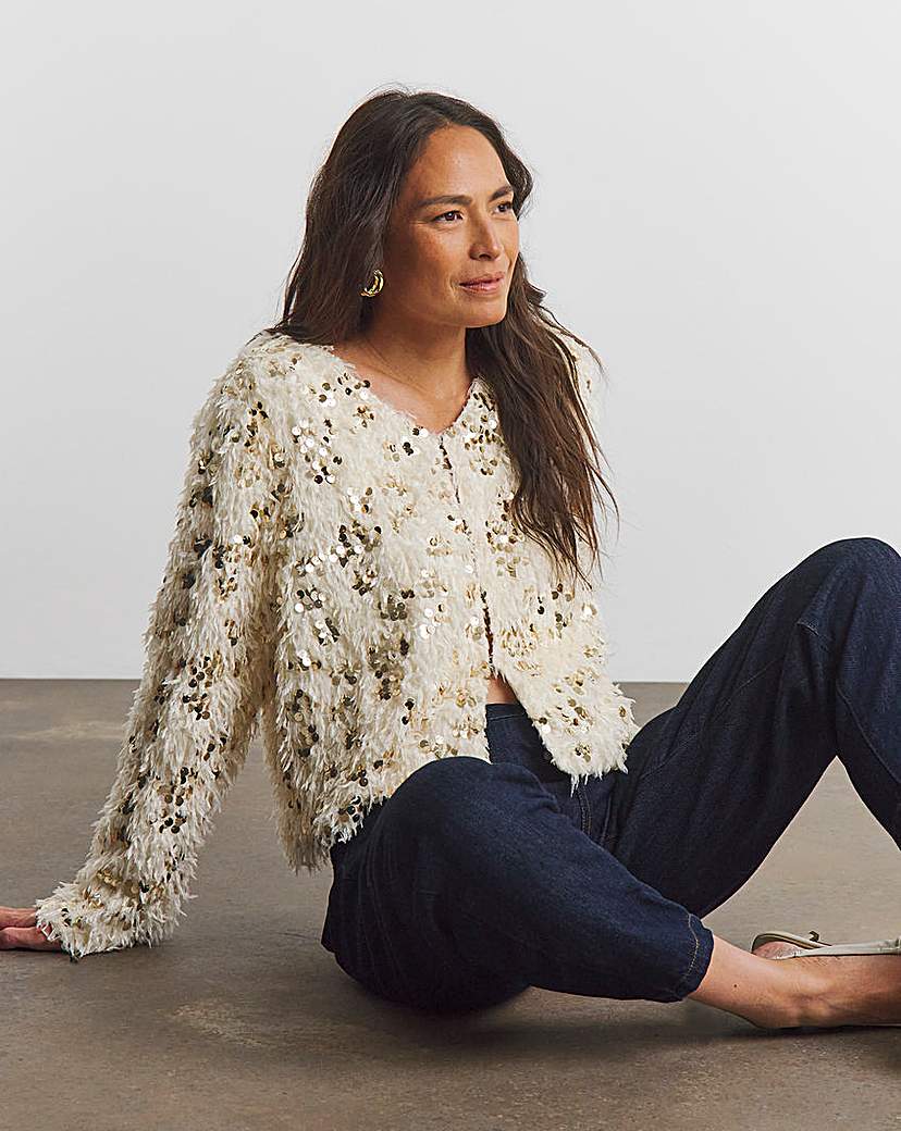 New In - Joanna Hope Faux Fur Sequin Jacket