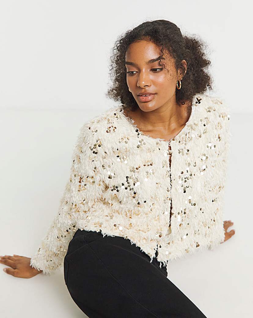 New In - Joanna Hope Faux Fur Sequin Jacket