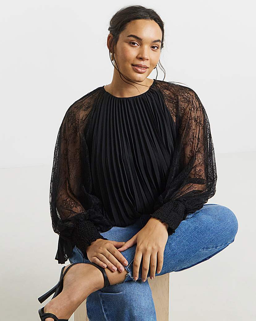 New In - Joanna Hope Pleated Lace Blouse