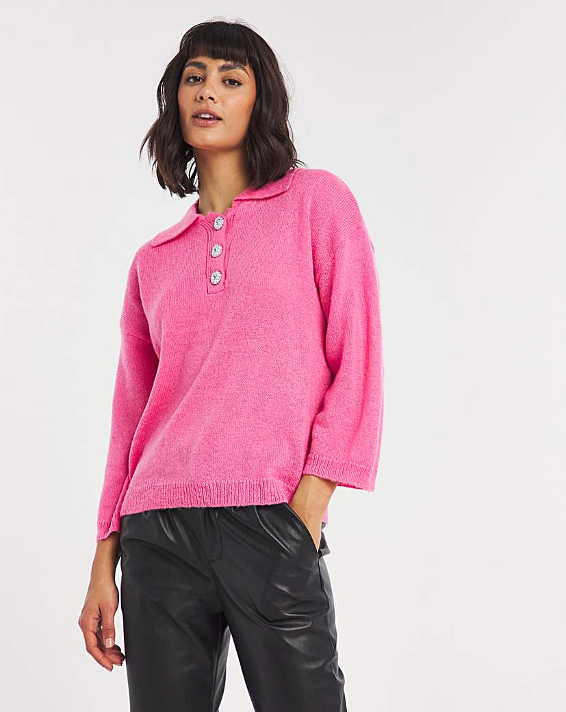 Y.A.S Embellished Button Collared Jumper