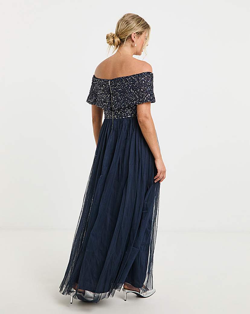 Maya Curve Embellished Bardot Maxi Dress