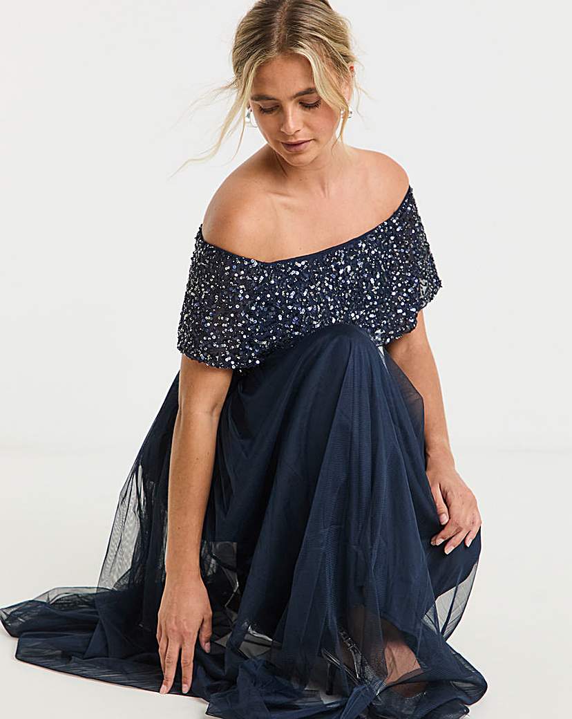 Maya Curve Embellished Bardot Maxi Dress