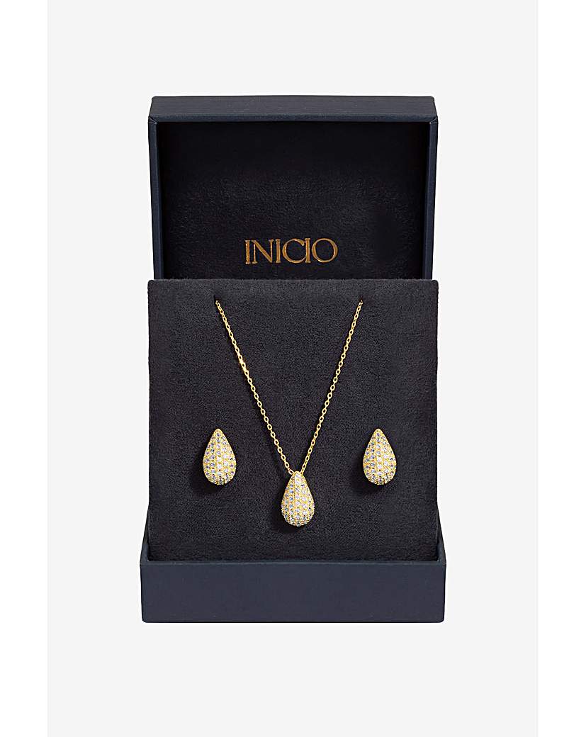 Gold CZ Teardrop Set