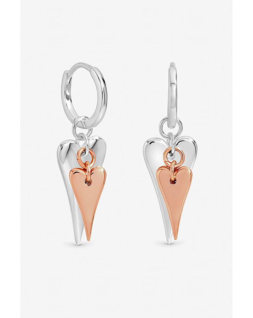 Silver Two Tone Heart Charm Hoops