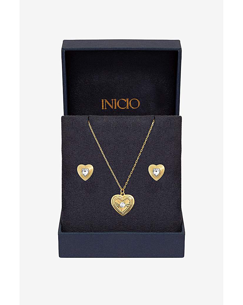 Gold Crystal Ridged Heart Set