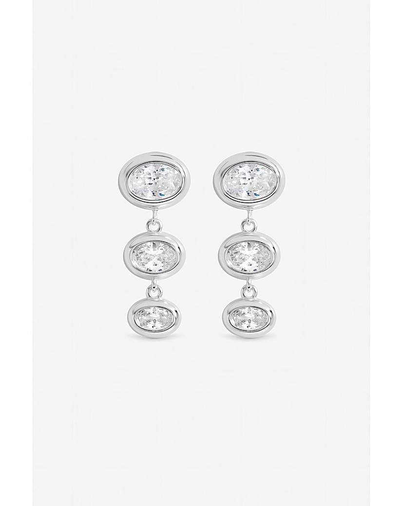 Silver Graduated CZ Bezel Drop Earrings