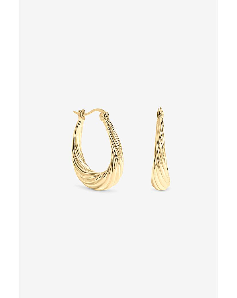 Gold Textured Large Oval Catch Hoops