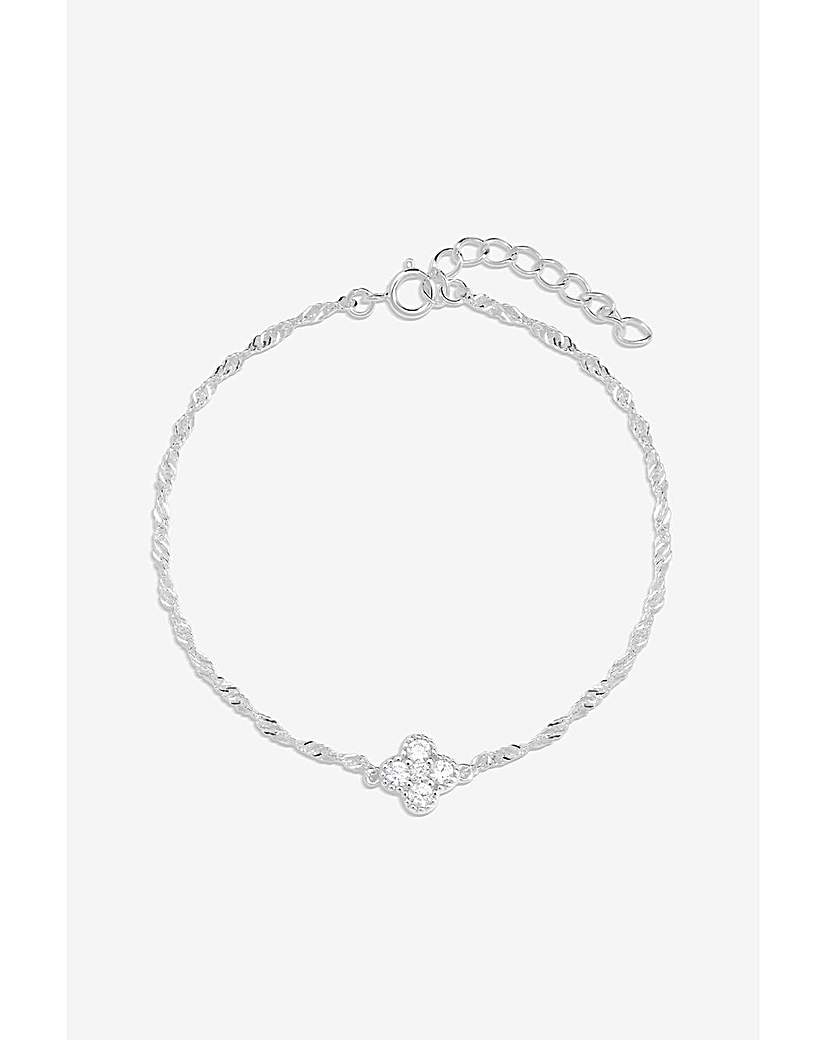 Silver CZ Clover Bracelet