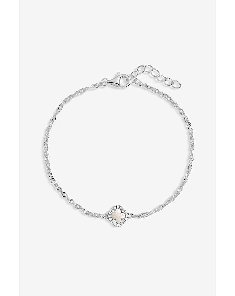 Silver Pave & MOP Clover Bracelet