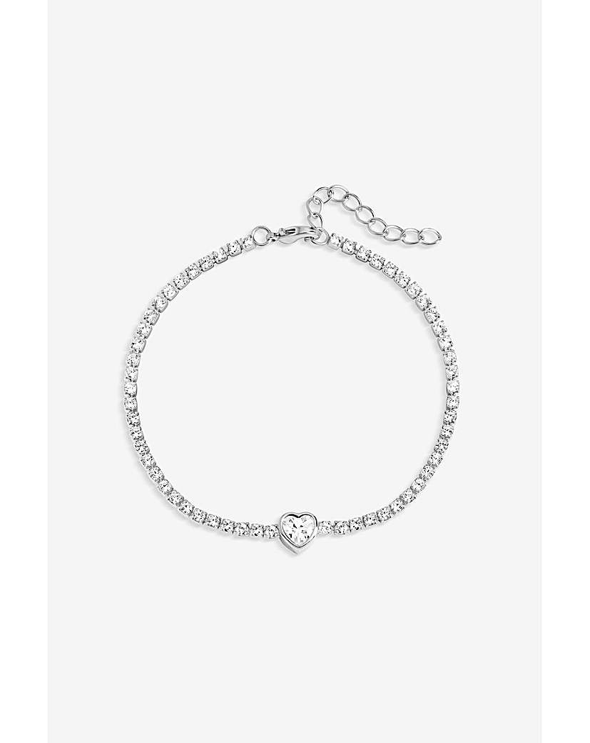 Silver Heart Bezel Tennis Bracelet