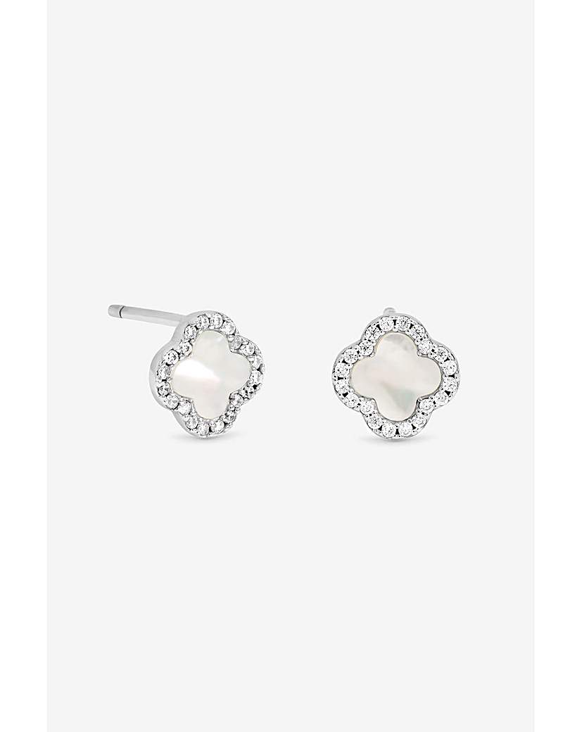 Silver Pave MOP Clover Studs