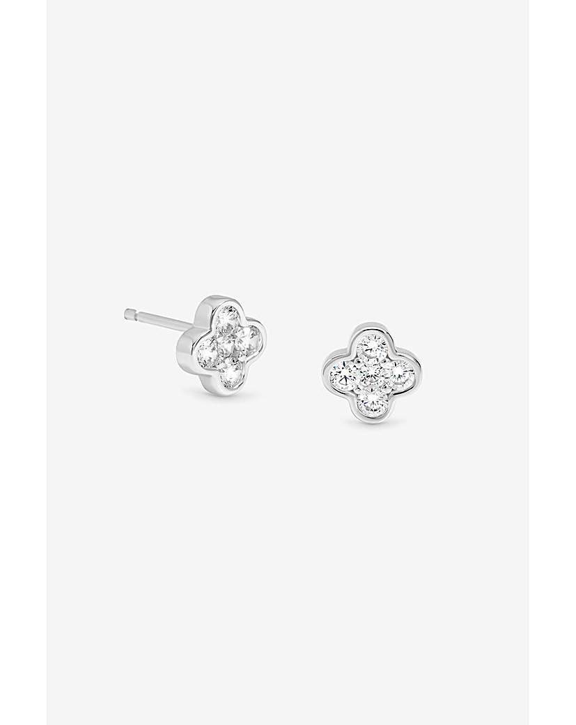 Silver Polished & CZ Clover Studs