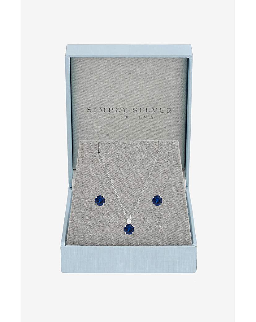 Silver Sapphire Solitaire Set