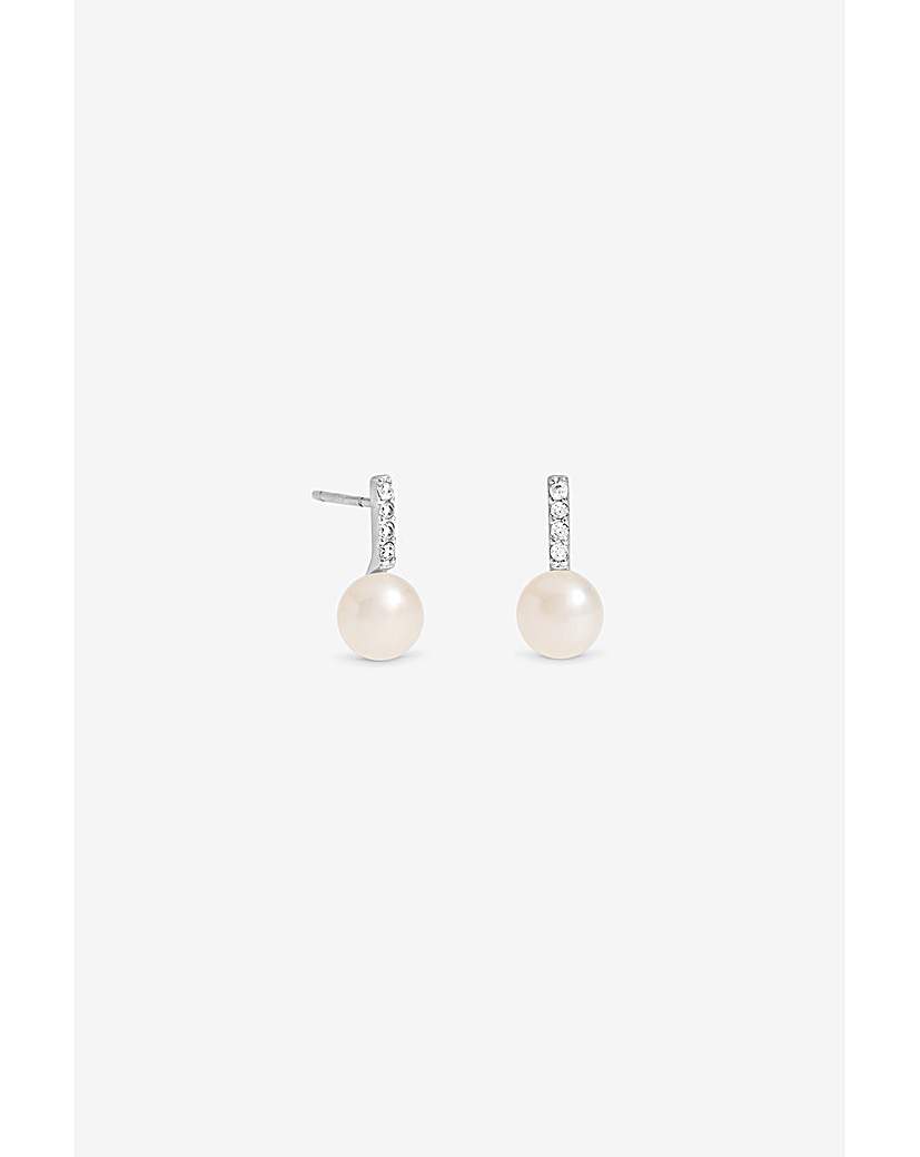 Silver Freshwater Pearl Bar Studs