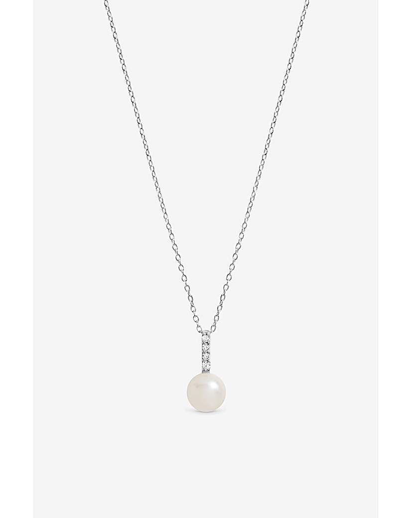 Silver CZ Bar Pearl Pendant