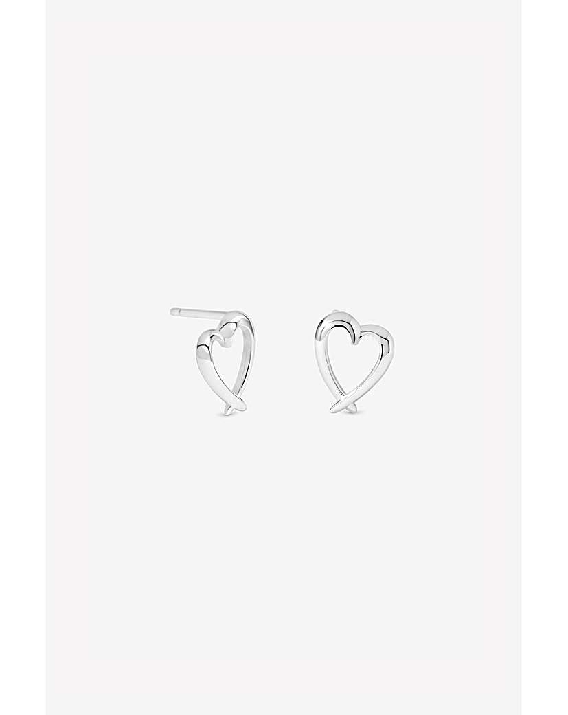 Silver Crossover Heart Studs