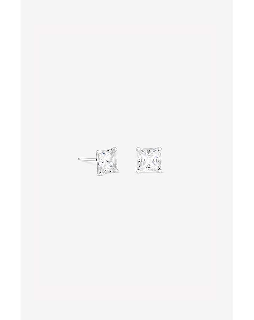 Silver Princess Cut Studs 7mm