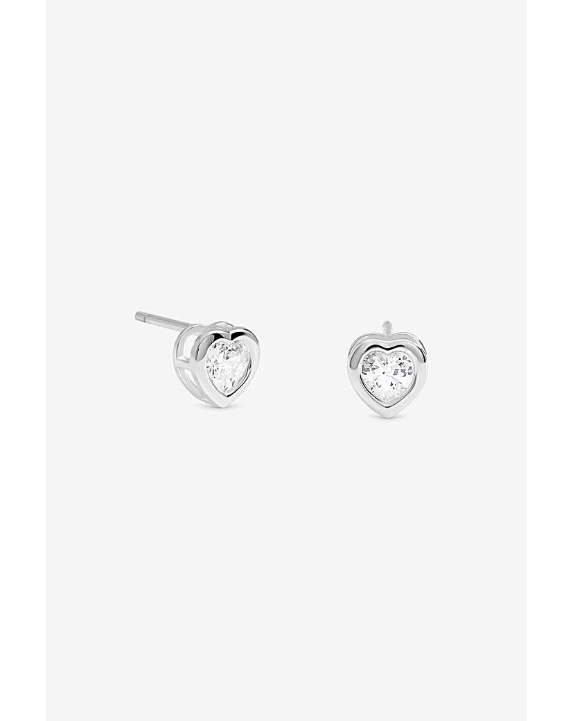 Silver Bezel Heart Studs
