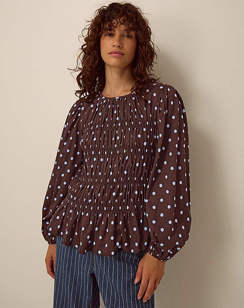 Monsoon Shae Smocked Polka Dot Top