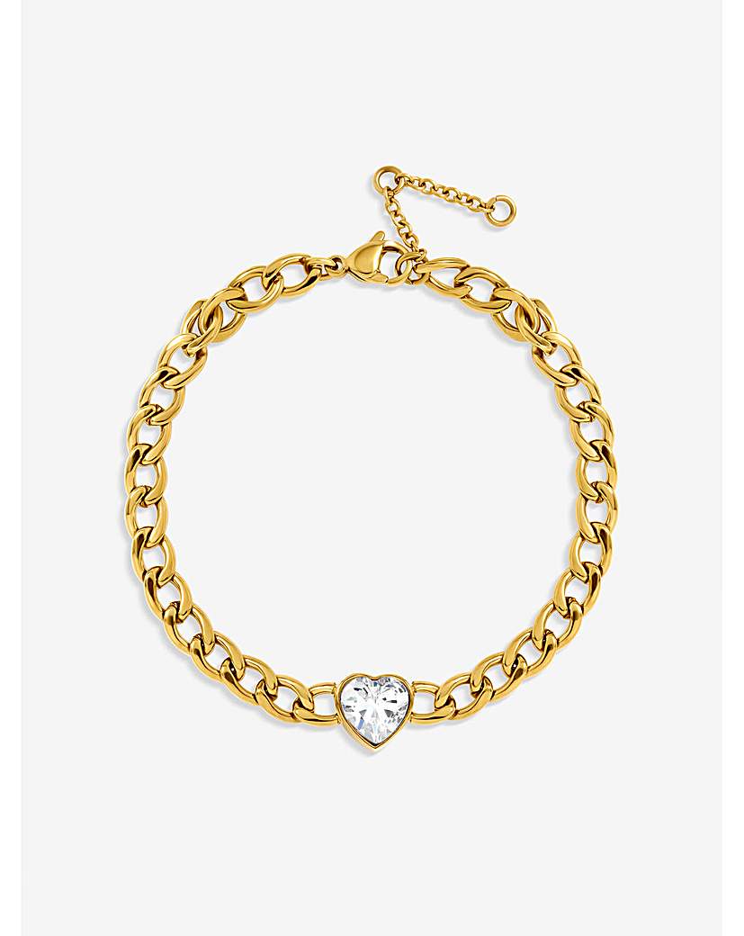 Gold Crystal Heart Chain Bracelet