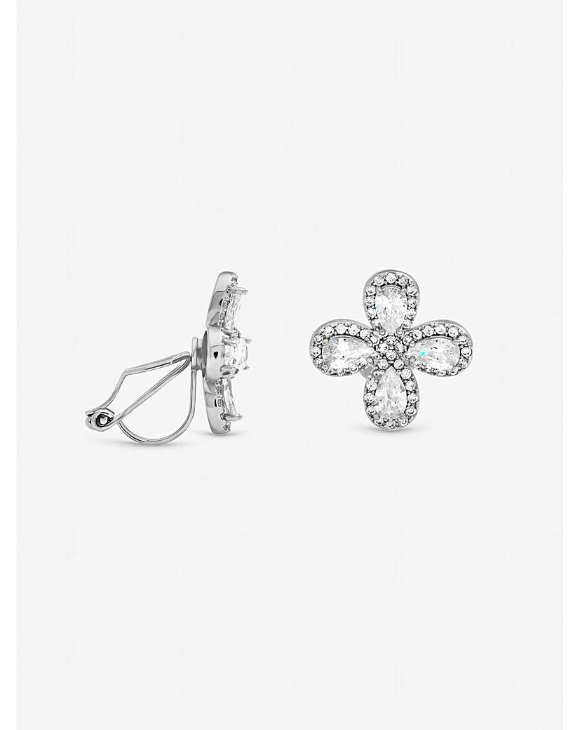 Rhodium & Crystal Floral Earrings
