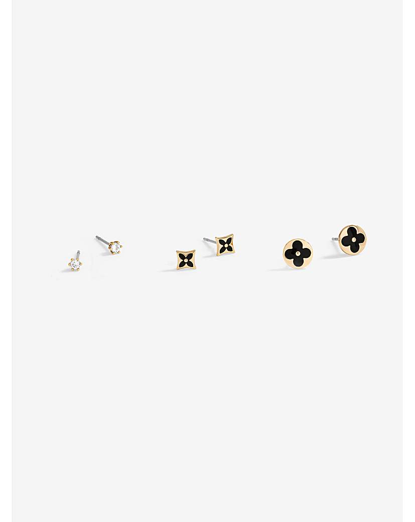 Gold & Jet Earrings Pack Of 3