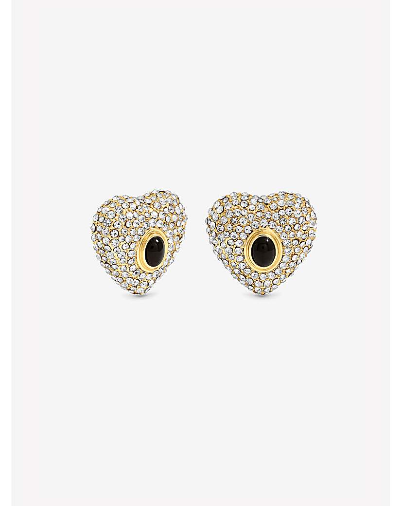 Gold Pave & Jet Stone Heart Studs
