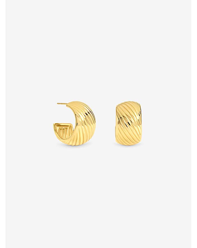Gold Ribbed Curved Hoop Earrings