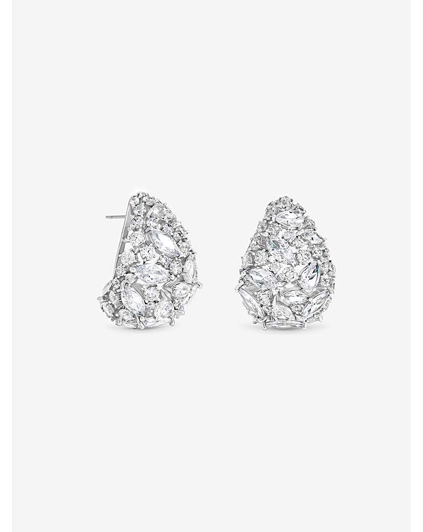 Rhodium CZ Crystal Dome Earrings