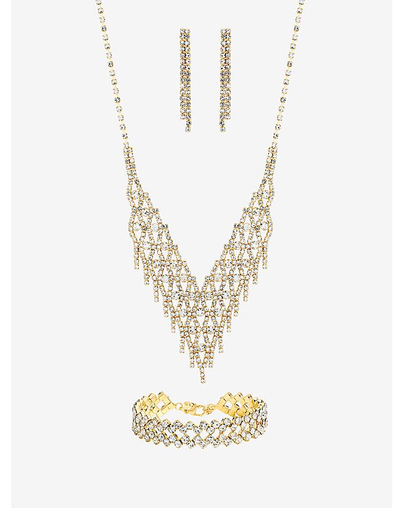 Gold Crystal Three Piece Diamante Set