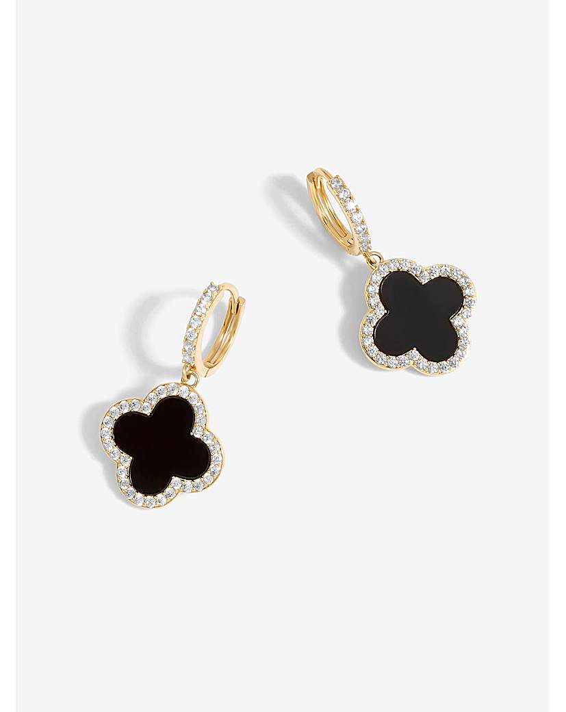 Gold & Jet Clover Earrings