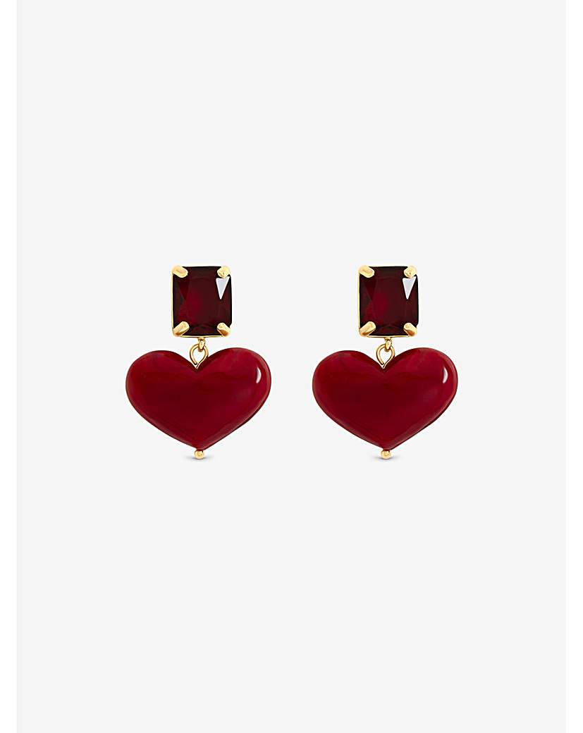 Gold Red Heart Earrings
