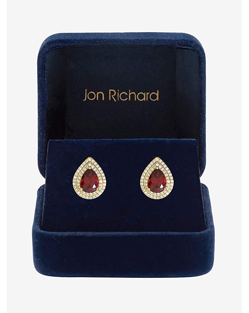 Gold CZ Garnet Pear Studs