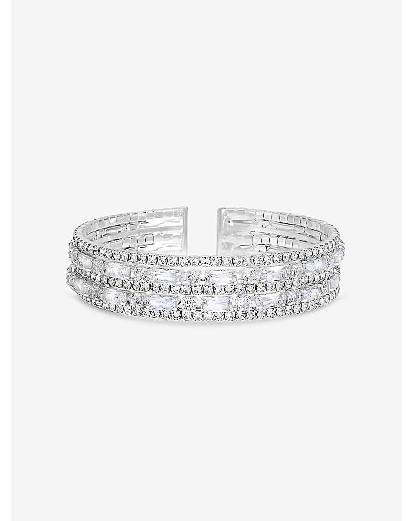 Rhodium & Crystal Multi Stone Cuff