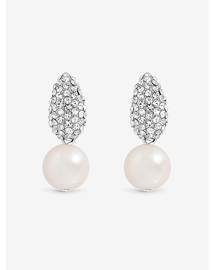 Rhodium Pave & Pearl Earrings