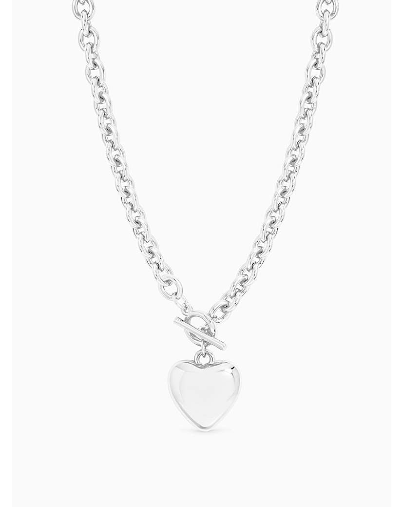 Silver & Puff Heart T-Bar Necklace